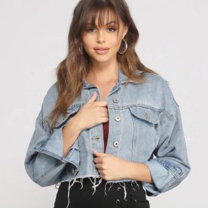 Fave Frayed Cropped Denim Jacket