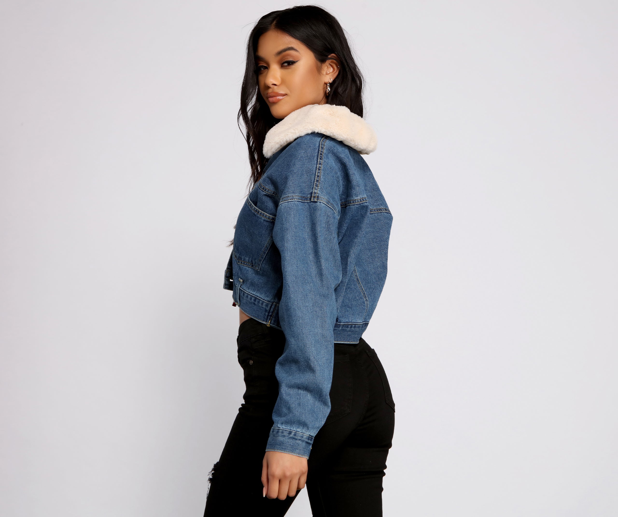 Fab N' Cozy Faux Fur Denim Jacket - Image 2