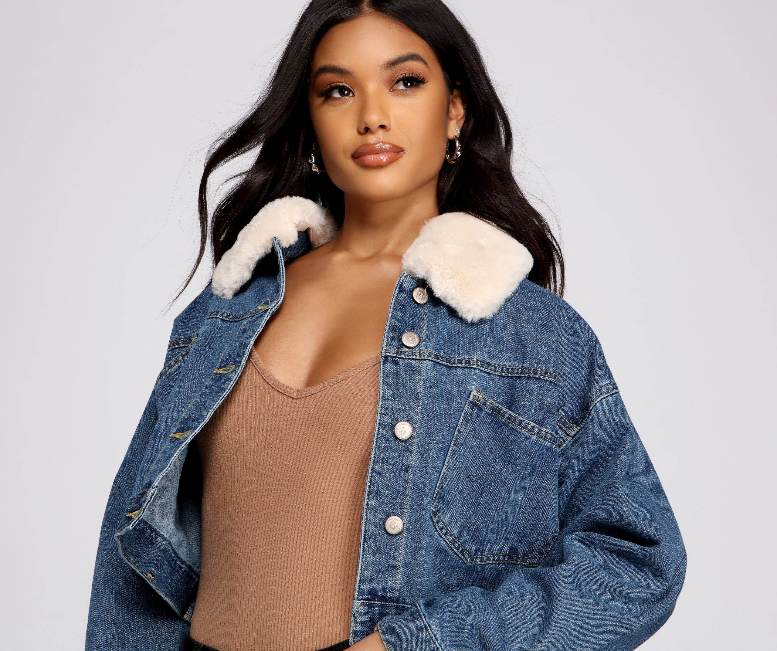 Fab N' Cozy Faux Fur Denim Jacket - Image 3