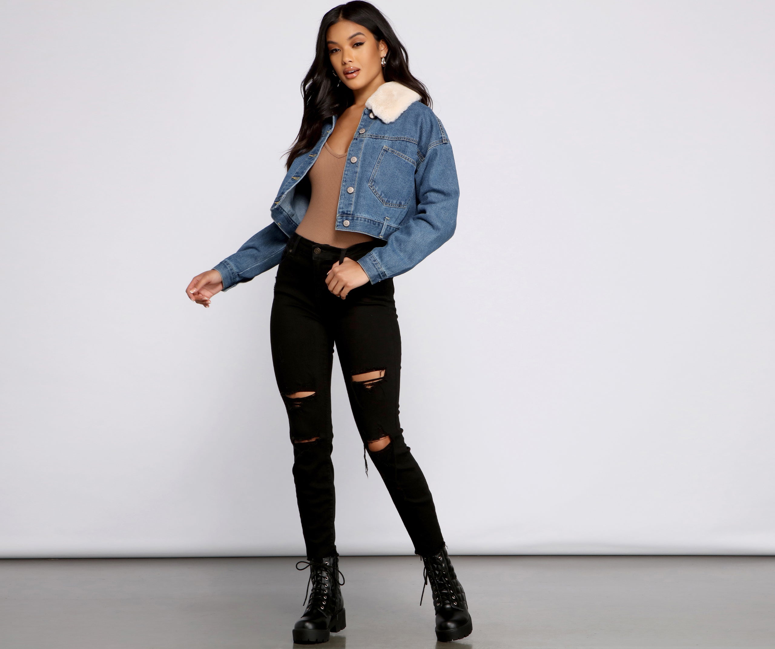 Fab N' Cozy Faux Fur Denim Jacket - Image 4