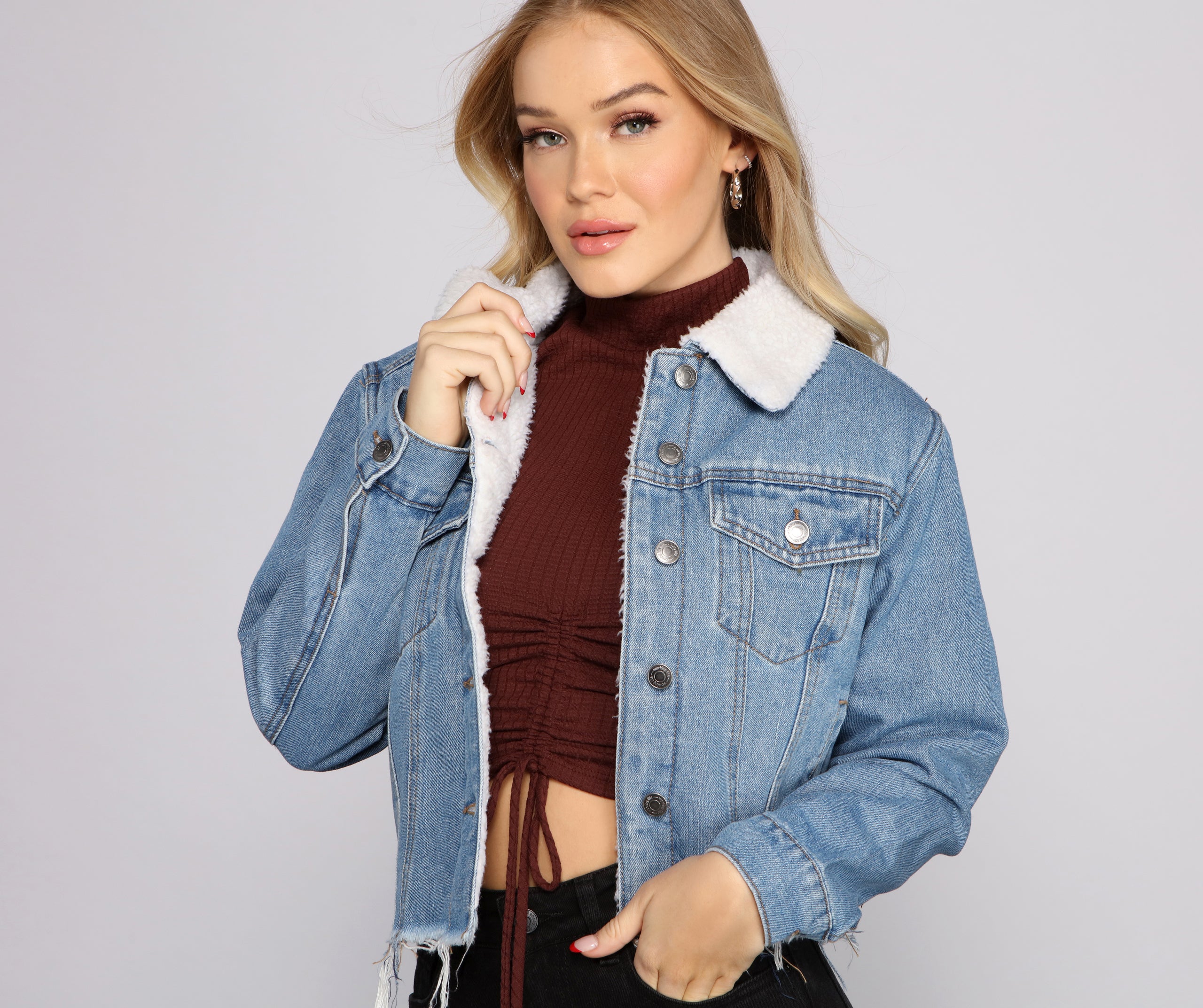 All the Feels Sherpa Lined Denim Jacket - Image 4