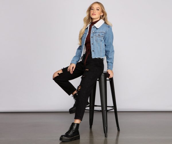 All the Feels Sherpa Lined Denim Jacket - Image 5