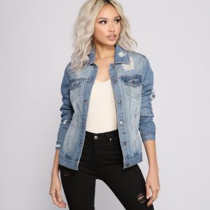 Distressed Details Denim Jacket