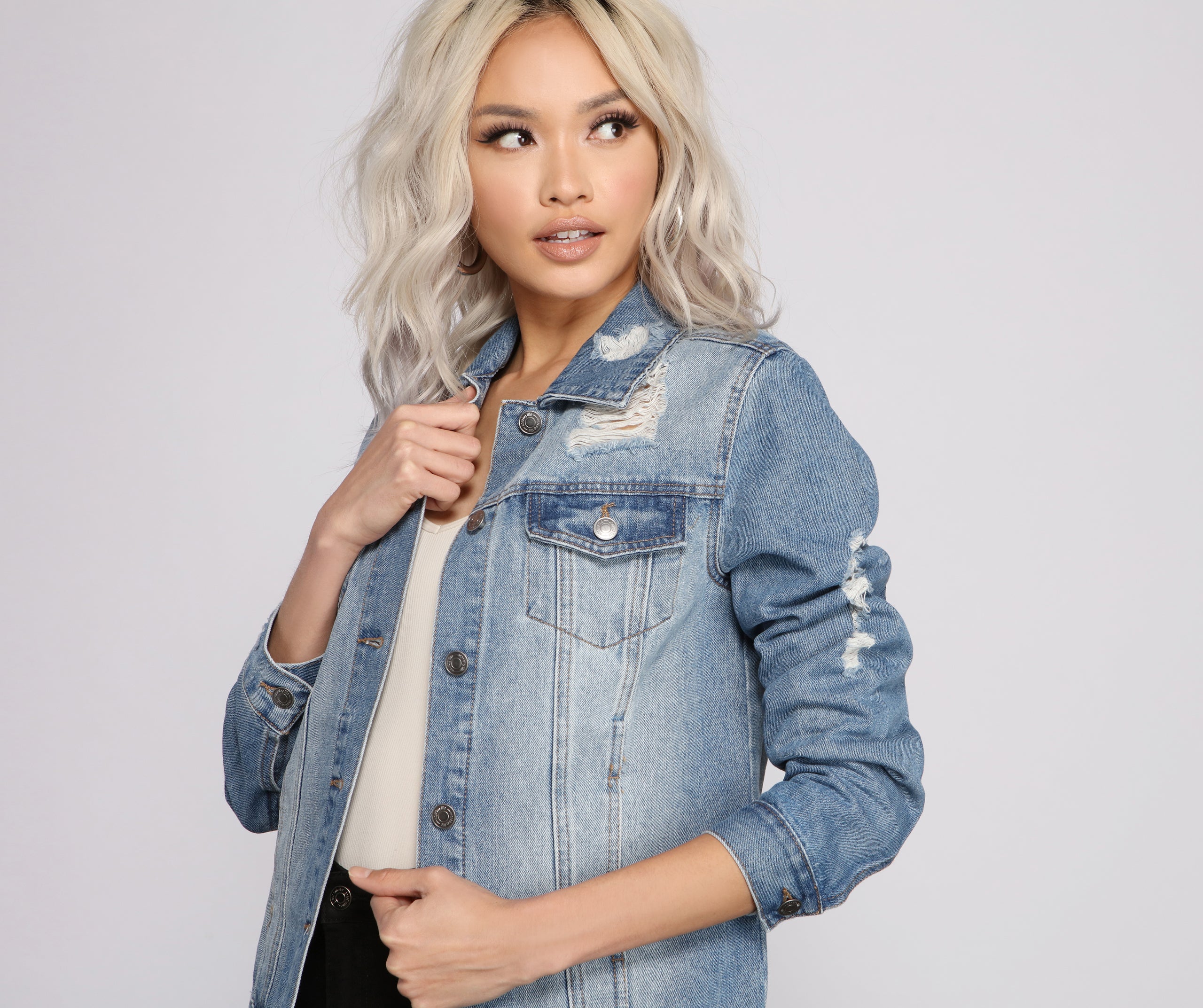 Distressed Details Denim Jacket - Image 3