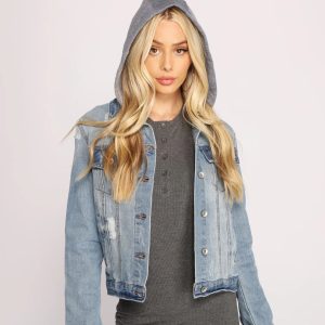 Cute And Casual Hooded Denim Jacket