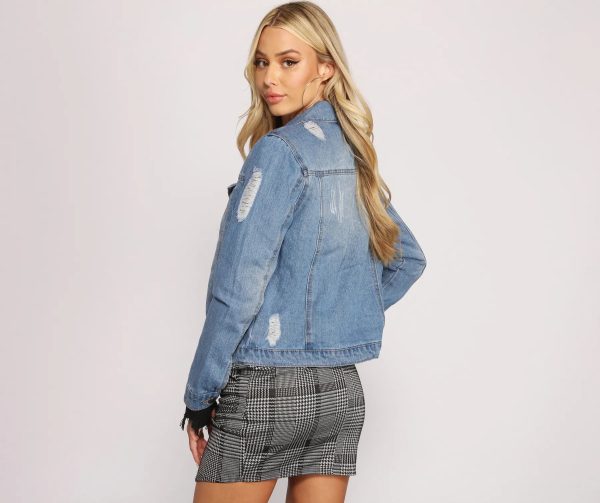 Stylish And Distressed Denim Jacket - Image 2