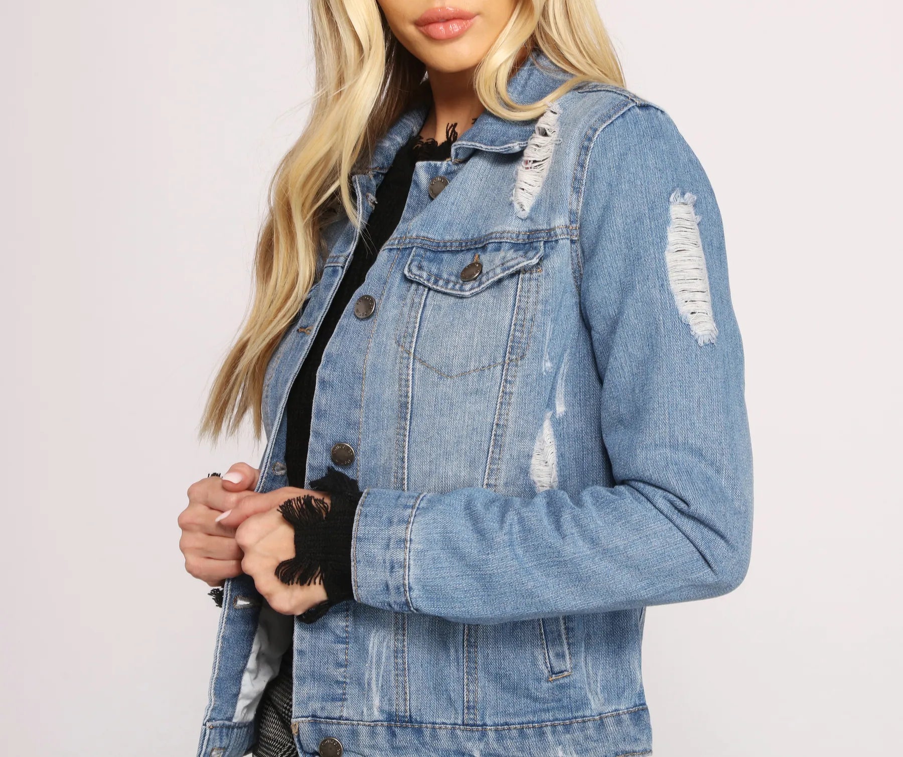 Stylish And Distressed Denim Jacket - Image 3