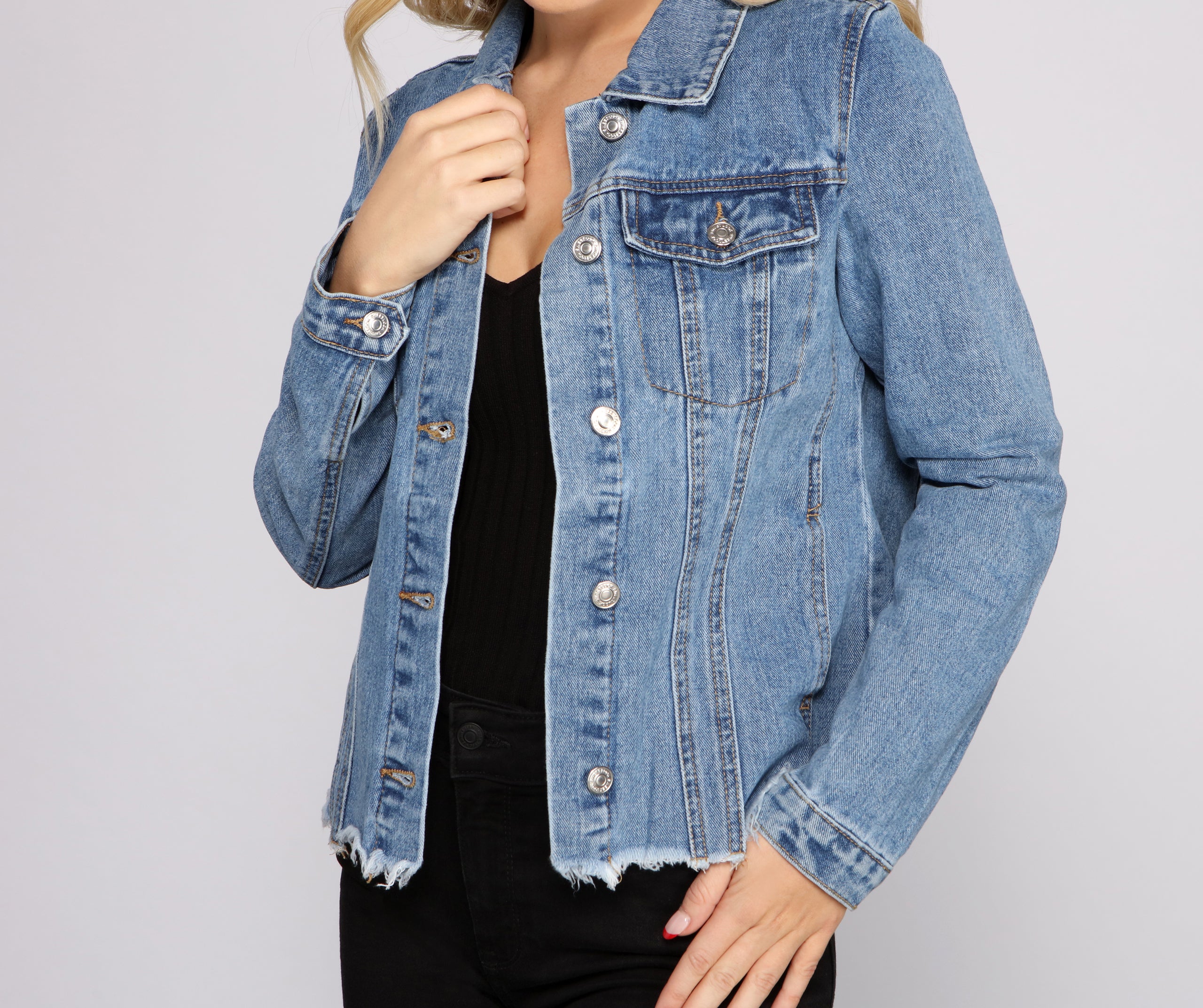 Fashionably Frayed Denim Jacket - Image 3