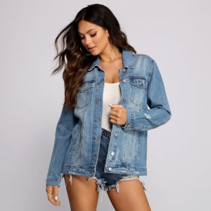 Trendy Destructed Oversized Denim Jacket