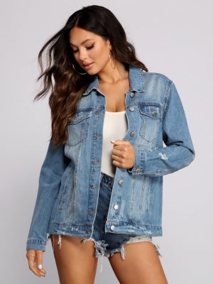 Trendy Destructed Oversized Denim Jacket