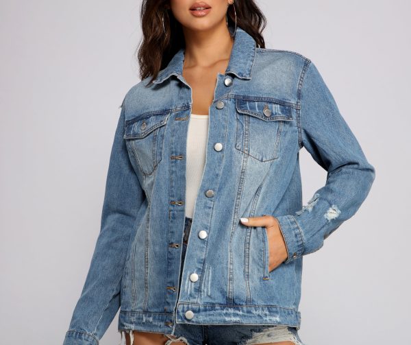 Trendy Destructed Oversized Denim Jacket - Image 3