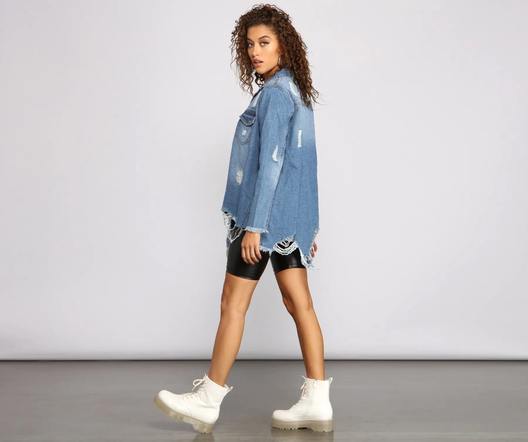 Casual Vibes Destructed Denim Shacket - Image 2