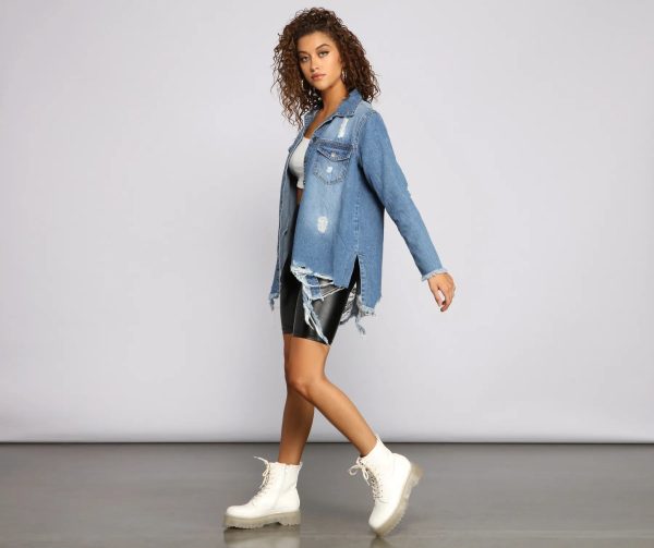 Casual Vibes Destructed Denim Shacket - Image 4