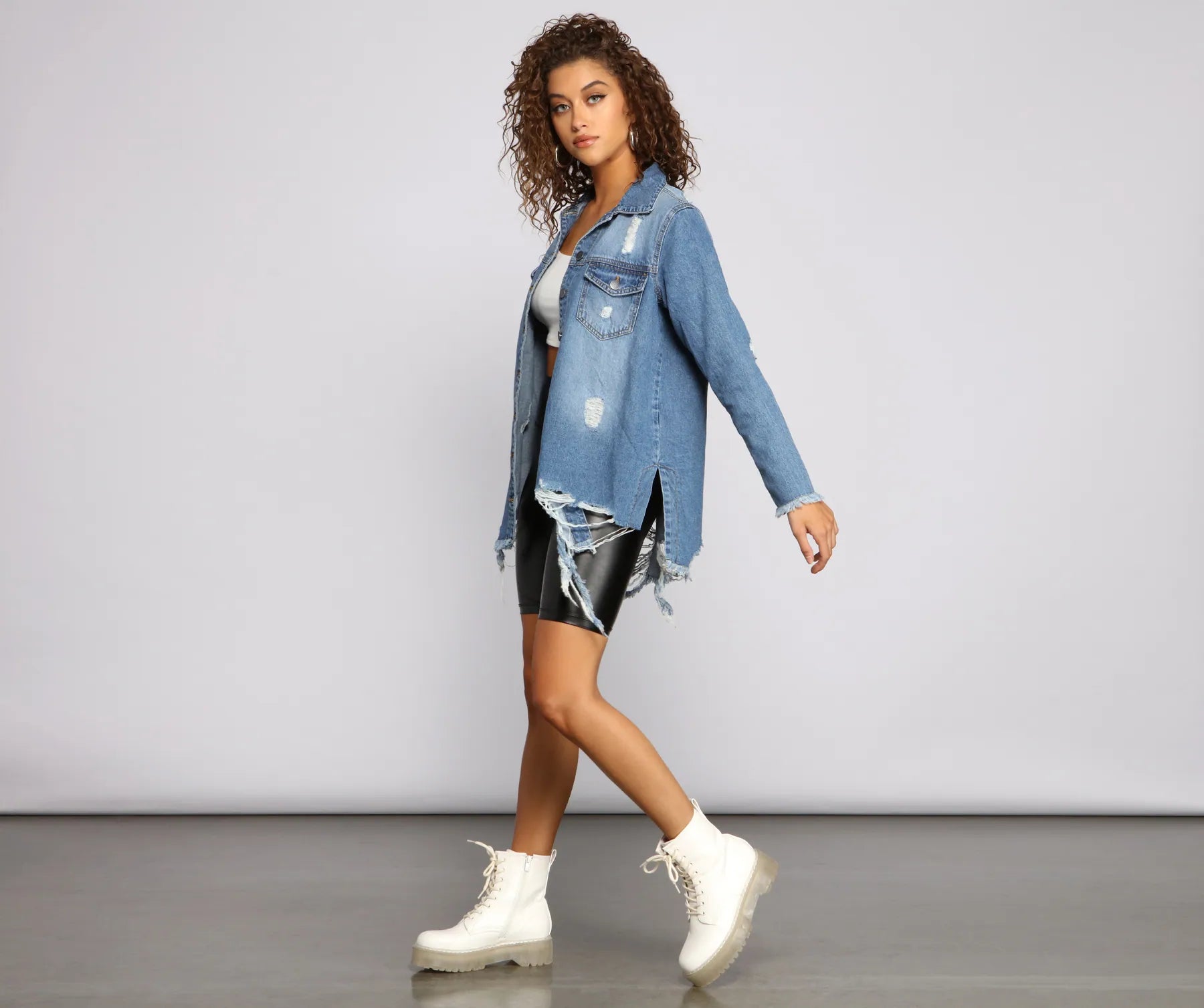 Casual Vibes Destructed Denim Shacket - Image 4