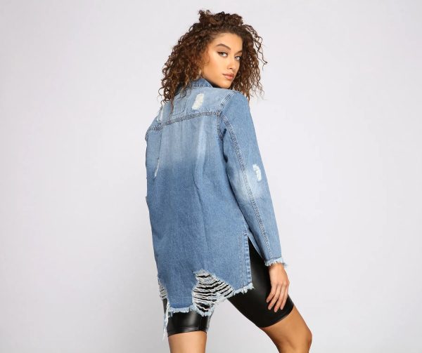 Casual Vibes Destructed Denim Shacket - Image 5