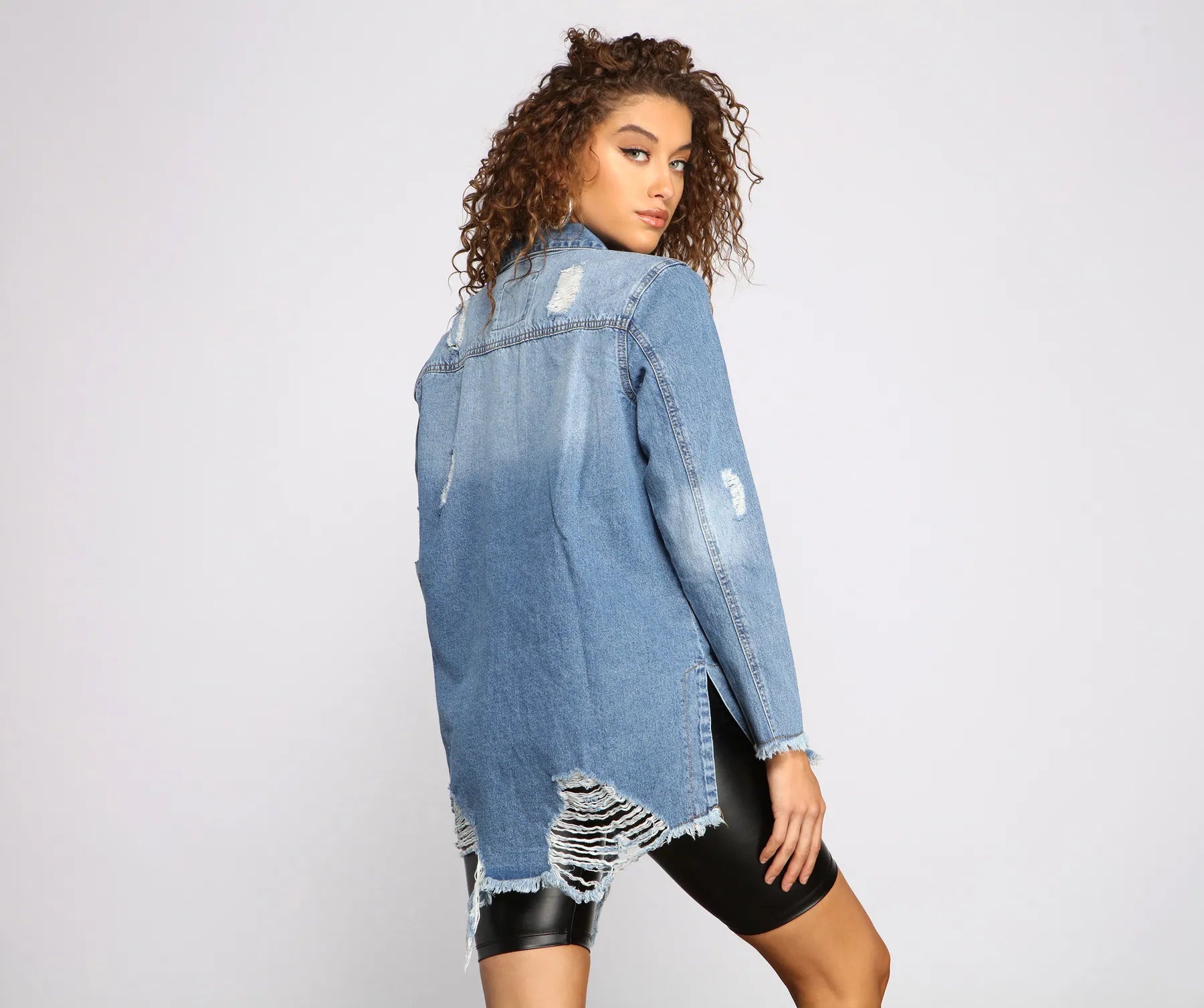 Casual Vibes Destructed Denim Shacket - Image 5