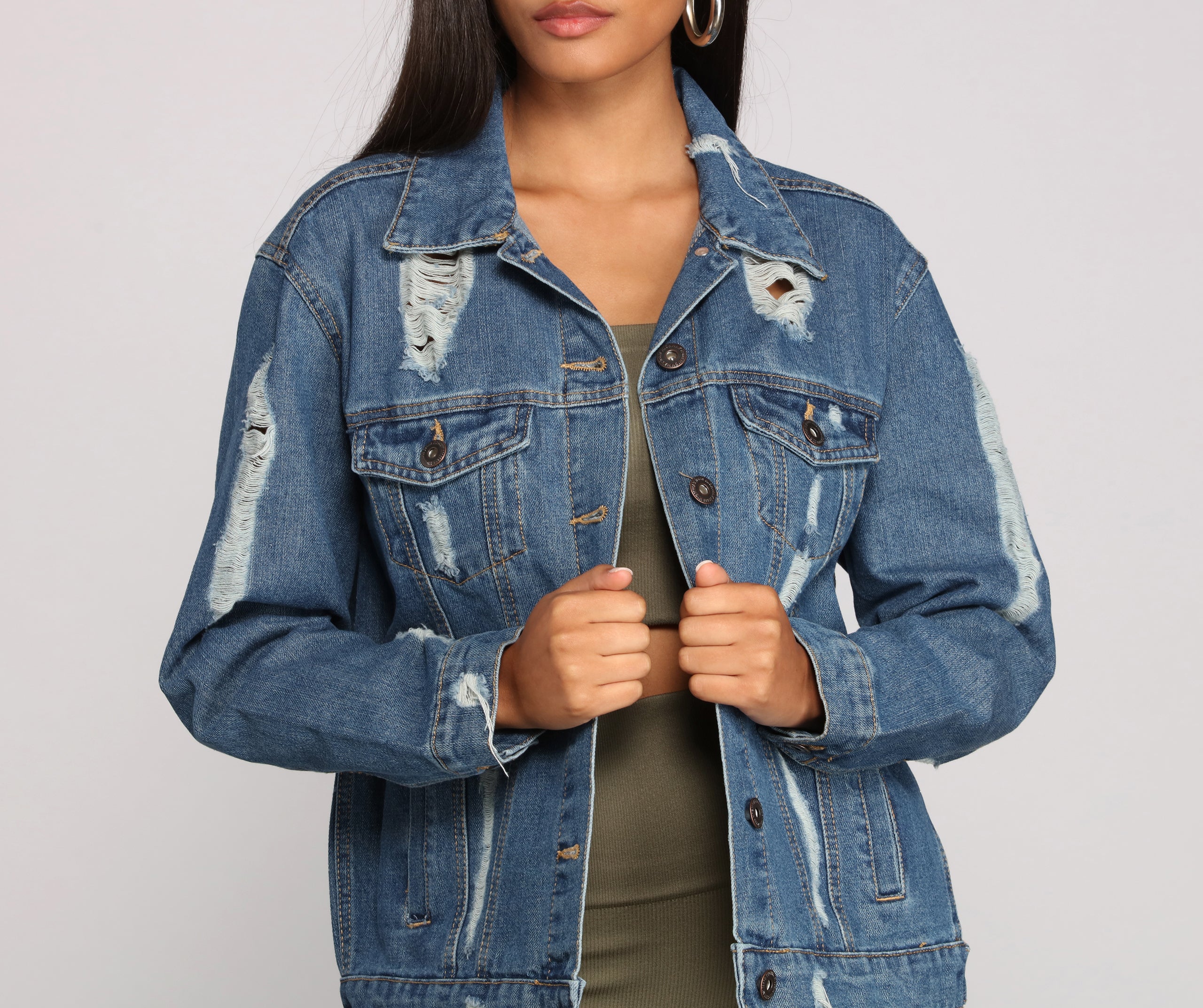 Edgy Everyday Destructed Denim Jacket - Image 5