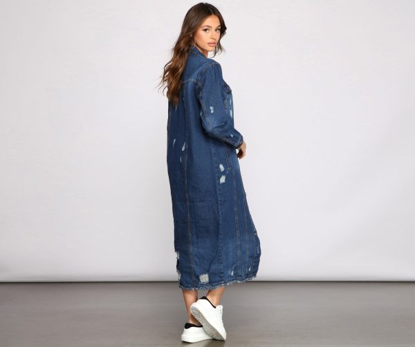 Level Up Destructed Long Line Denim Jacket - Image 2