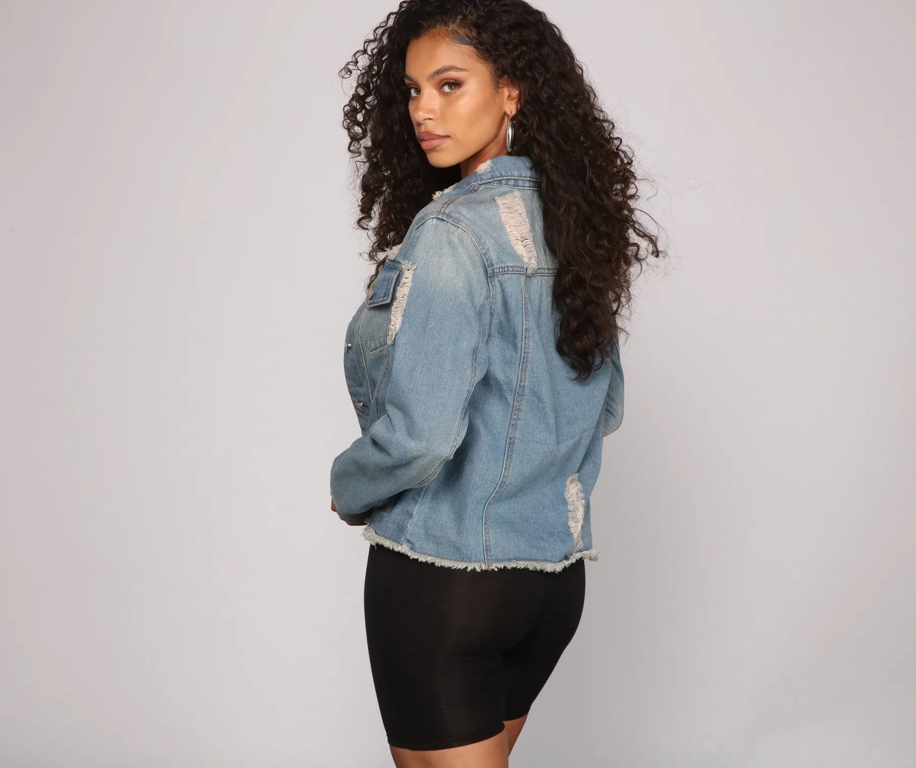 Casual Everyday Distressed Denim Jacket - Image 2