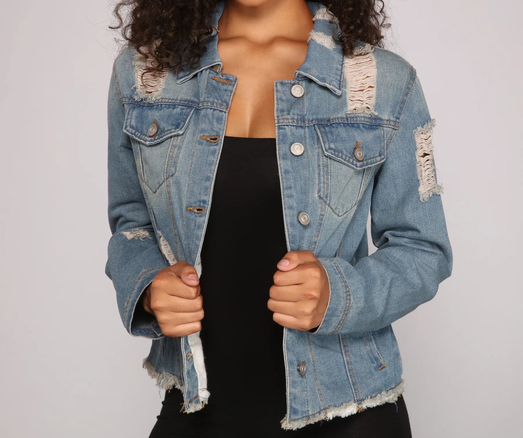 Casual Everyday Distressed Denim Jacket - Image 4