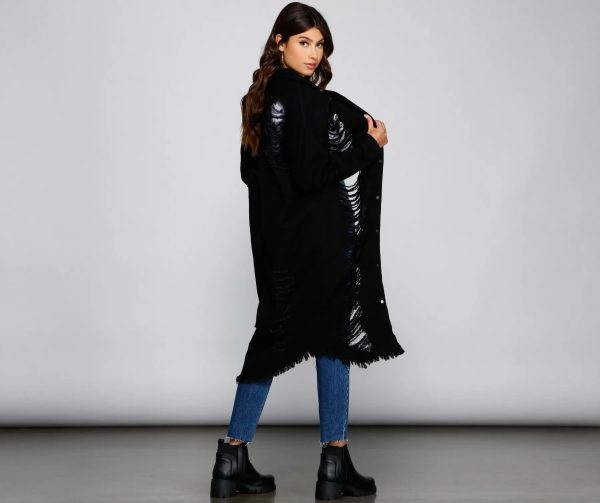 Distressed Deets Longline Denim Jacket - Image 2