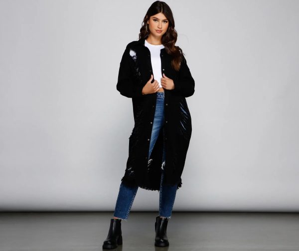 Distressed Deets Longline Denim Jacket - Image 4