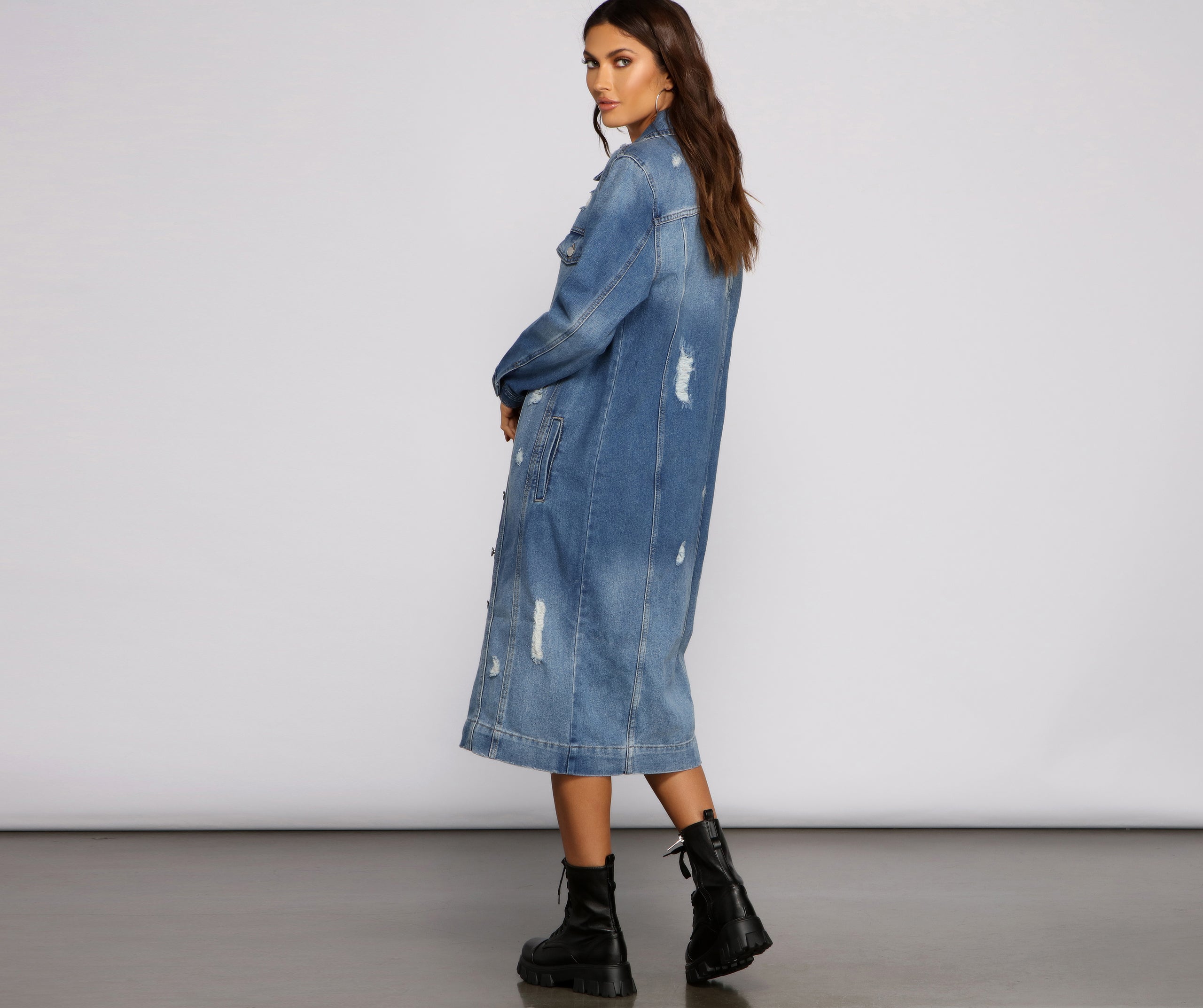 Such A Vibe Long-Line Denim Jacket - Image 4