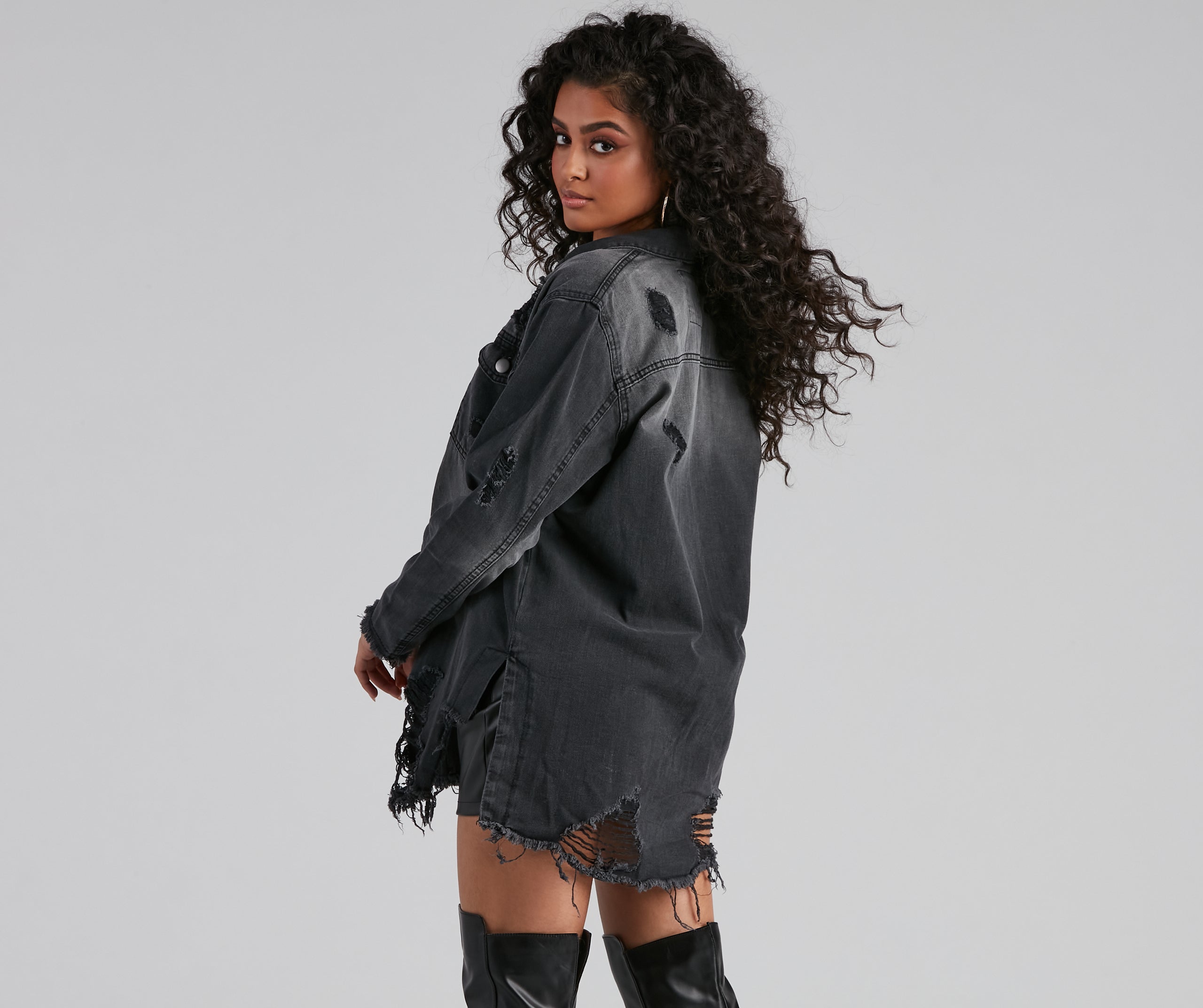 Grunge And Glam Denim Shacket - Image 2