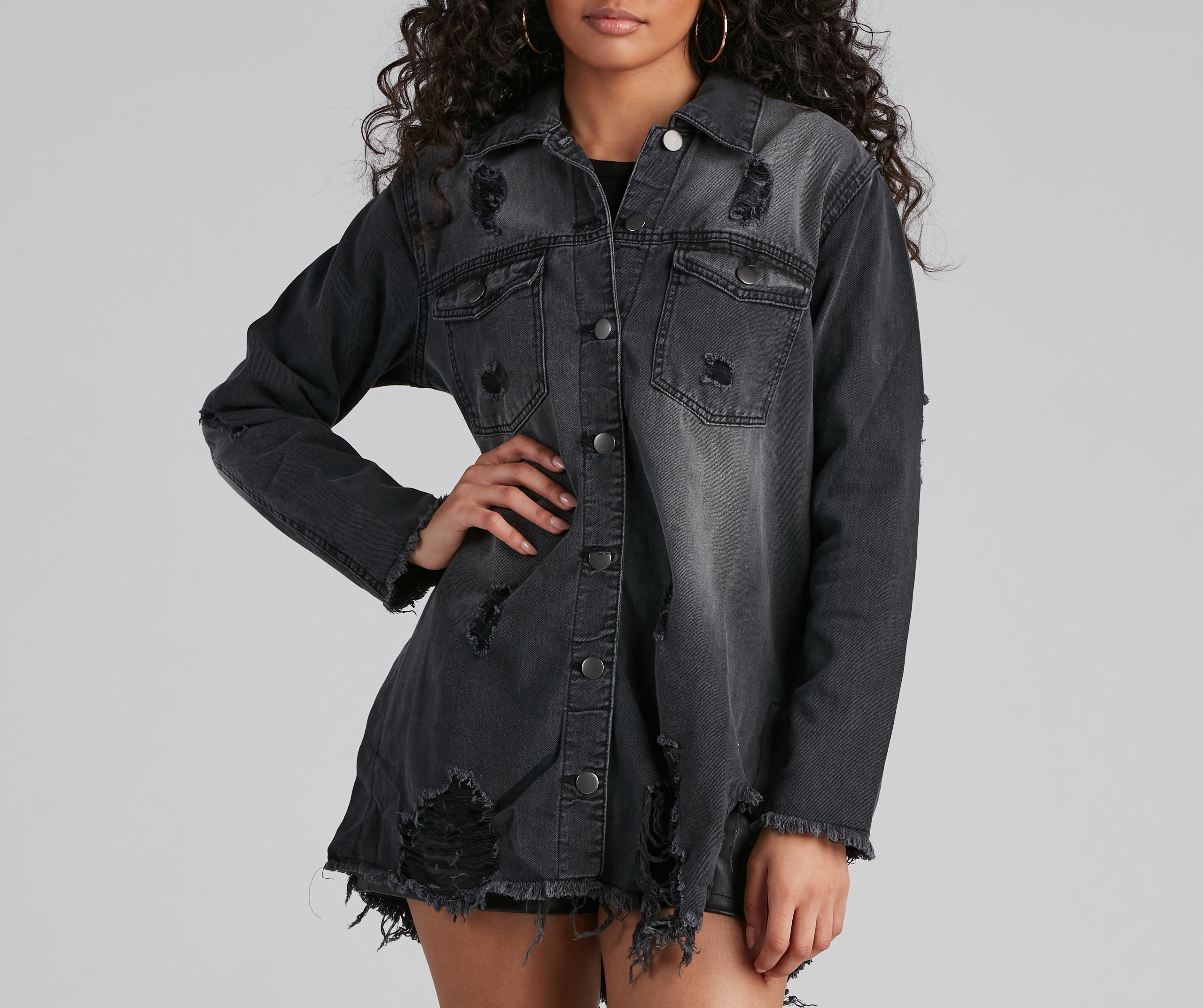 Grunge And Glam Denim Shacket - Image 3