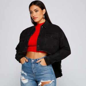 Casually Edgy High Low Cropped Denim Jacket