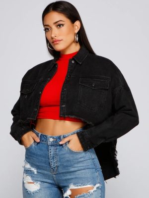 Casually Edgy High Low Cropped Denim Jacket