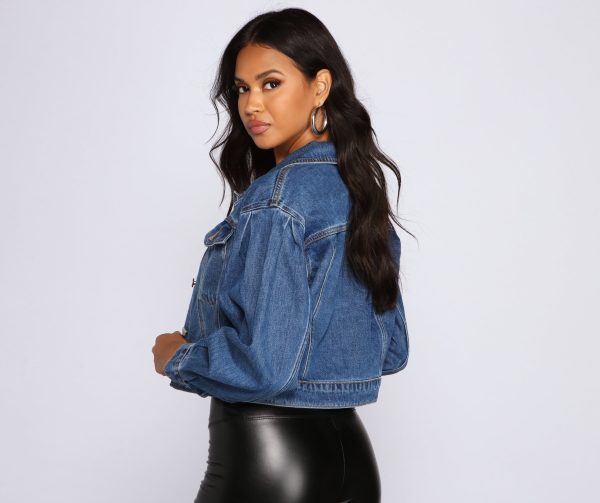 Casual Vibes Cropped Denim Jacket - Image 3