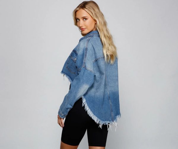 Casually Edgy High Low Cropped Denim Jacket - Image 6