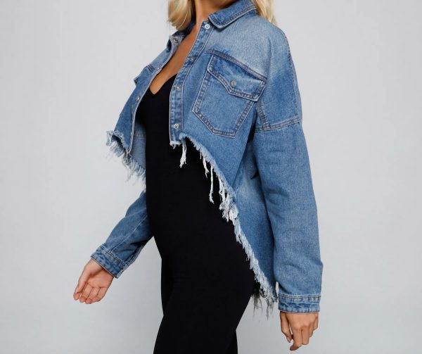 Casually Edgy High Low Cropped Denim Jacket - Image 7