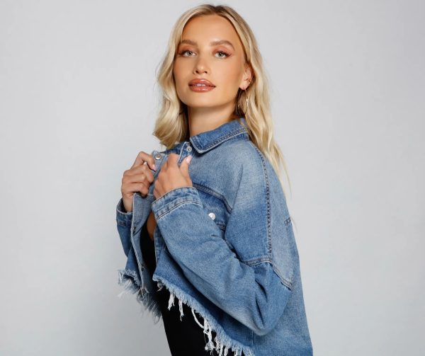 Casually Edgy High Low Cropped Denim Jacket - Image 9