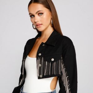 Trendy Glam Cropped Denim Jacket
