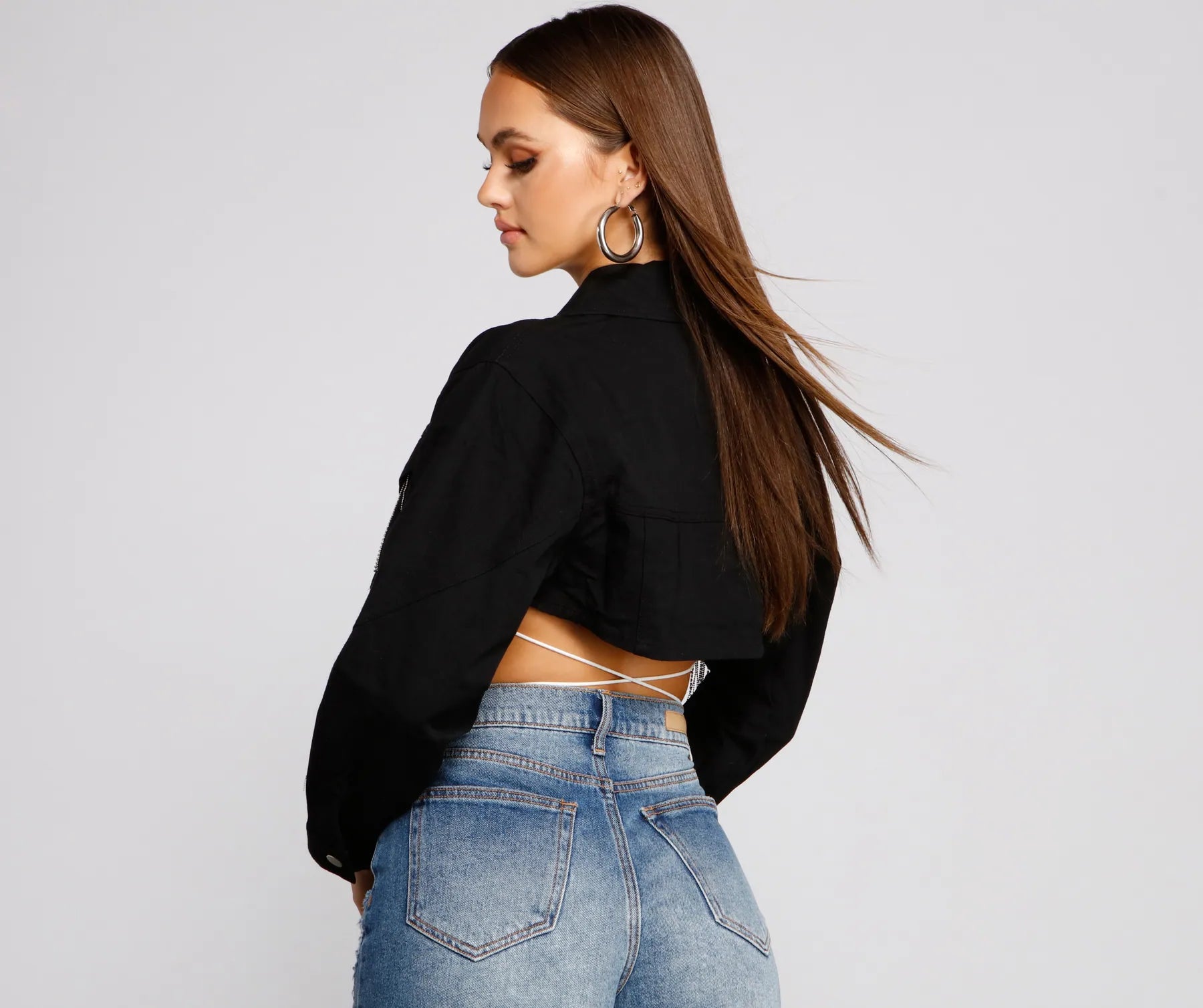 Trendy Glam Cropped Denim Jacket - Image 2