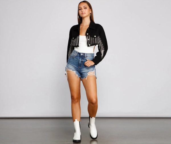 Trendy Glam Cropped Denim Jacket - Image 4