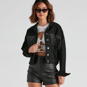 Rodeo Chick Denim Stud Fringe Jacket