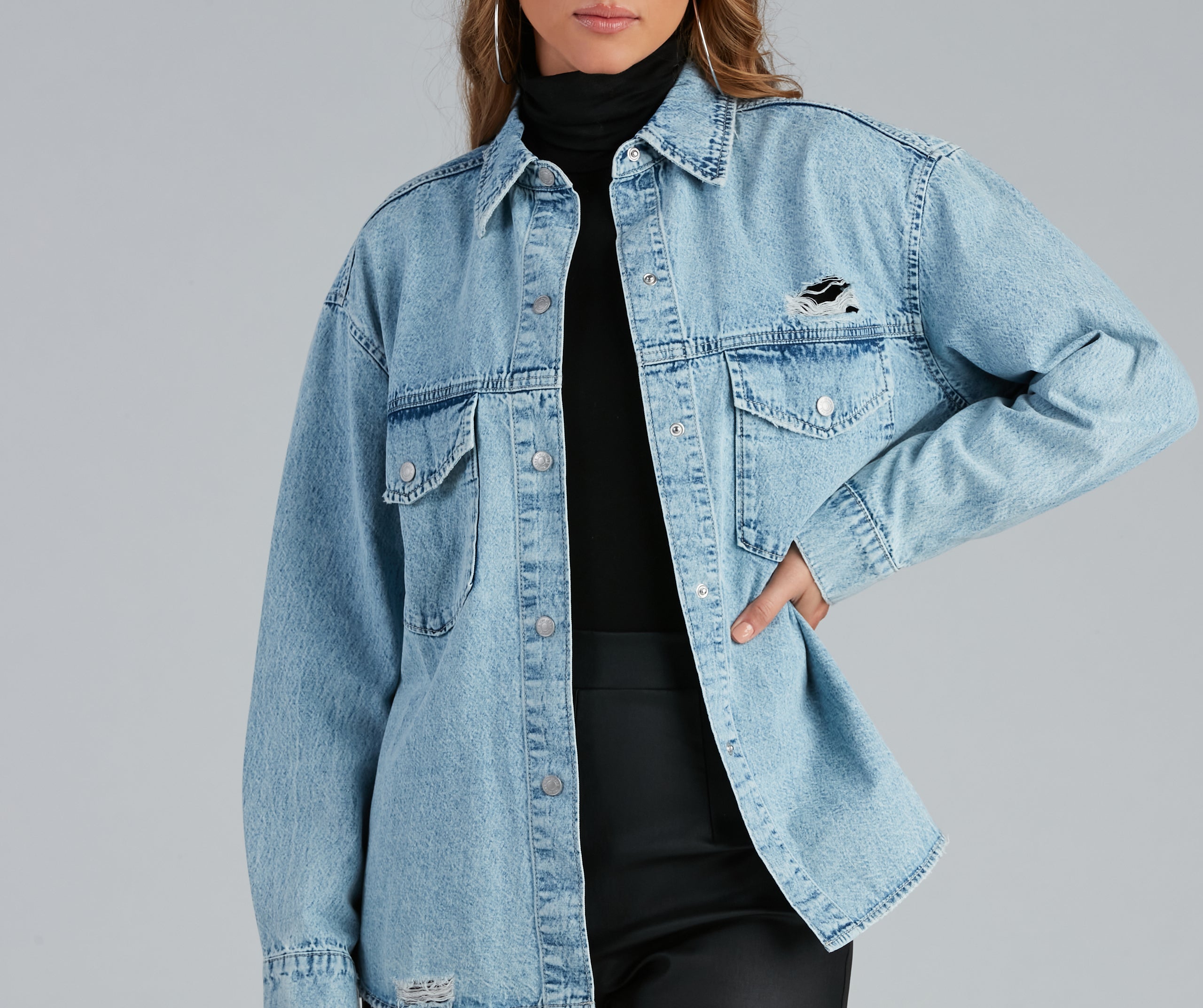 Total Mood Distressed Denim Jacket - Image 3