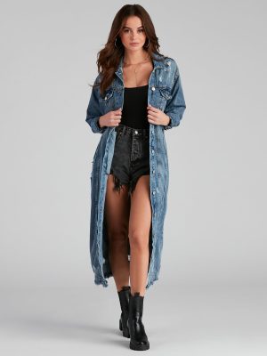 Fray Days Long Denim Jacket