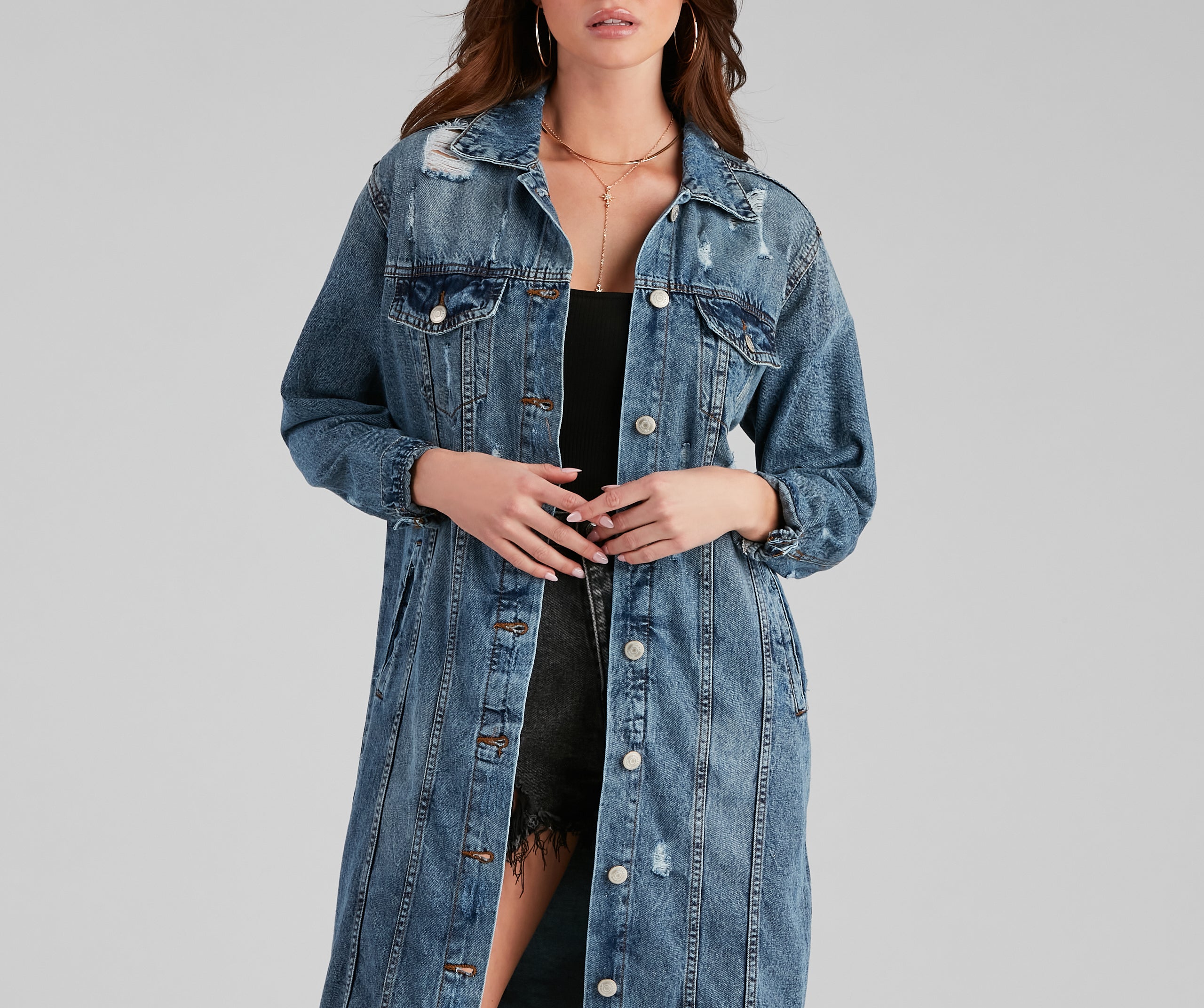 Fray Days Long Denim Jacket - Image 4