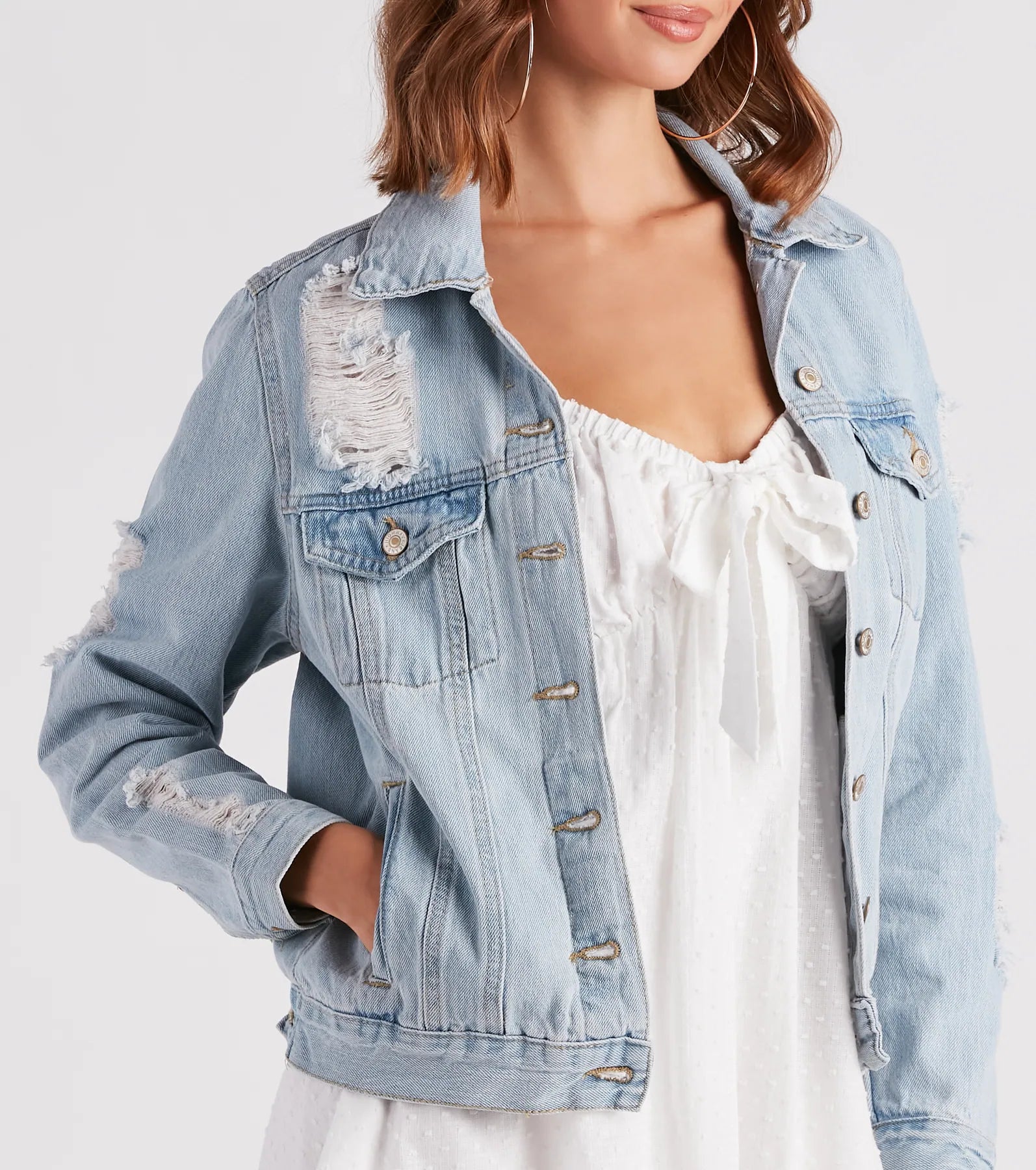 Perfectly Distressed Oversized Denim Jacket - Image 4