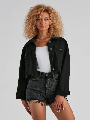 Girl With Edge Crop Denim Jacket
