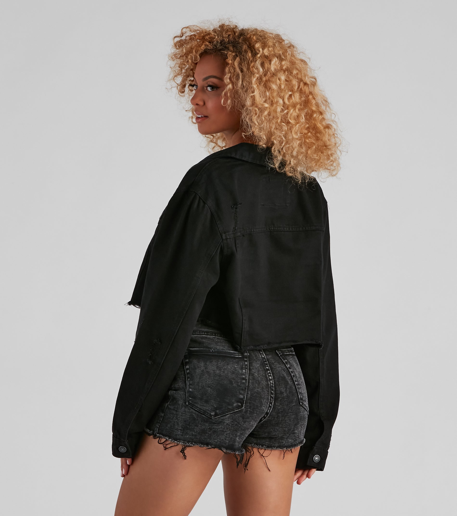 Girl With Edge Crop Denim Jacket - Image 2