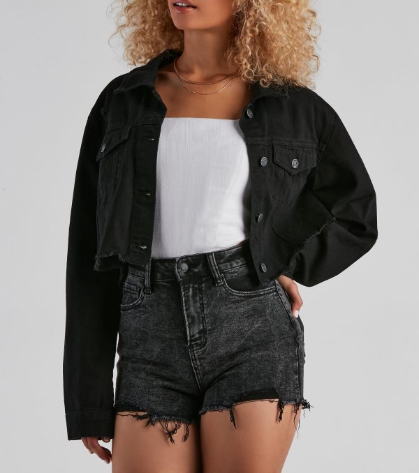 Girl With Edge Crop Denim Jacket - Image 4