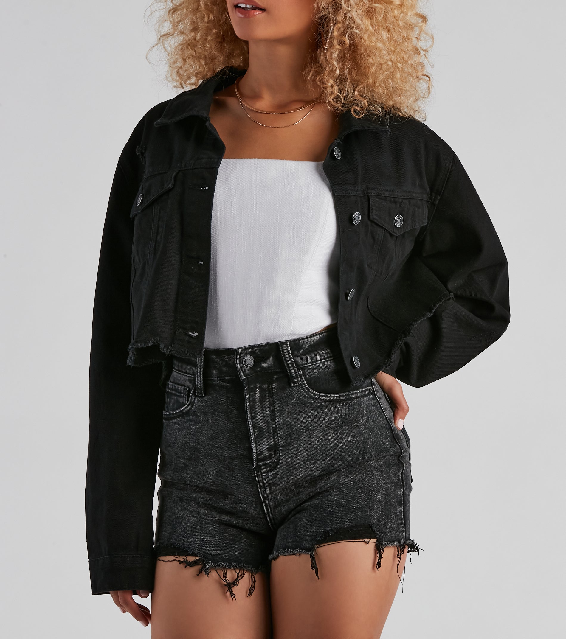 Girl With Edge Crop Denim Jacket - Image 4