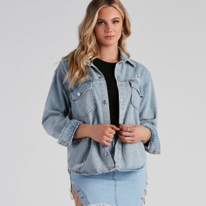 Never Gets Old Denim Distressed Shacket
