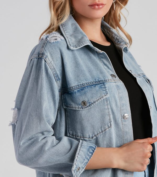 Never Gets Old Denim Distressed Shacket - Image 4