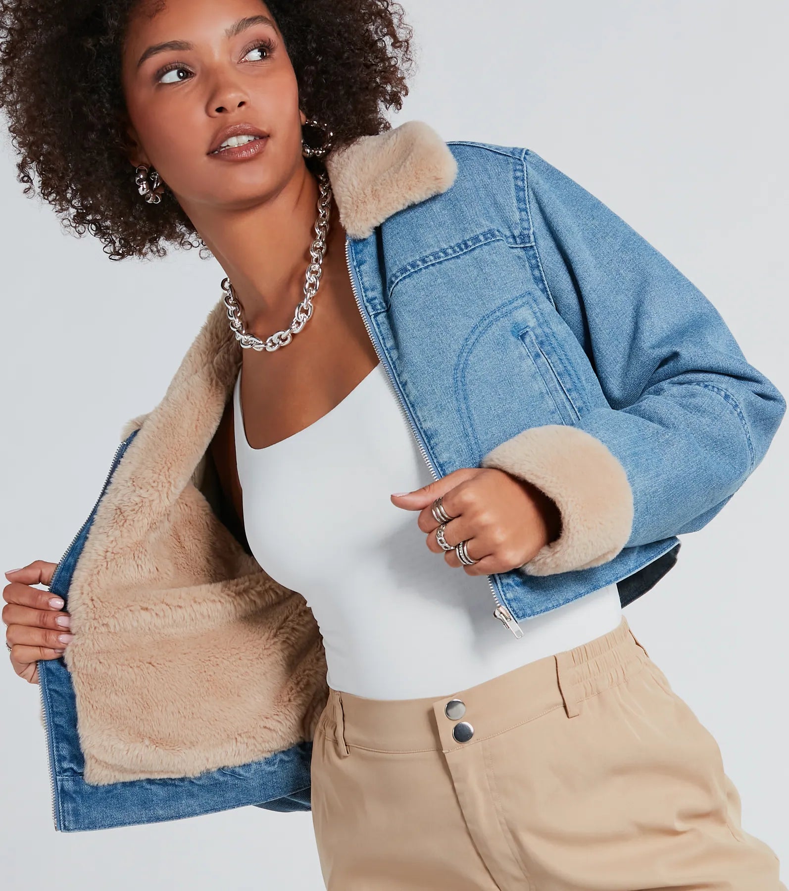 Keep It Cozy Faux Fur-Lined Denim Jacket - Image 3
